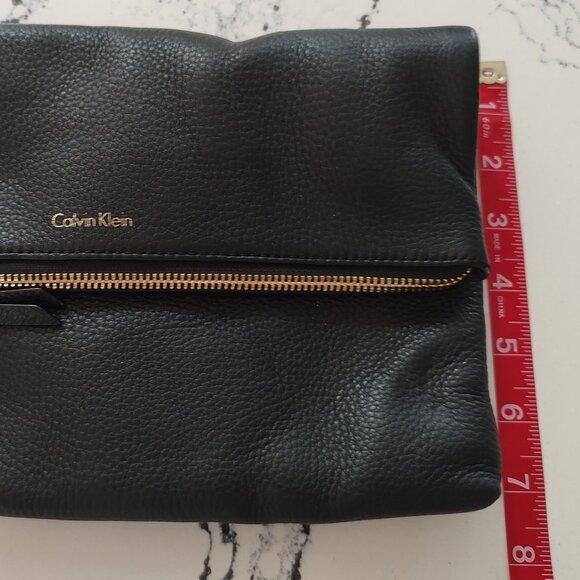 Calvin Klein Black Pebble Leather Fold Over Purse - Picture 2 of 9